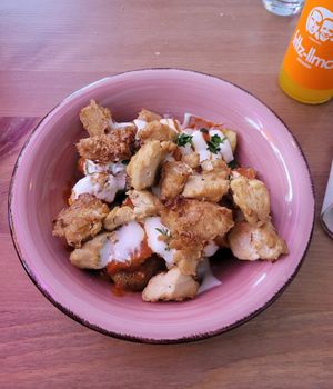 Smashed Potato mit Tofu at Vegins in Frankfurt