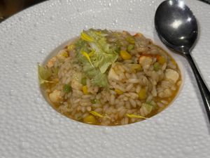 Vegan crab meat risotto with Tom yum sauce  at Emerald 珺 in Hong Kong Island