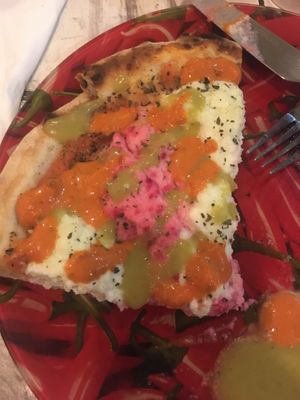 Pink flow with their delicious sauces added at Layla Restaurant Plants & Mushrooms in Puerto Morelos