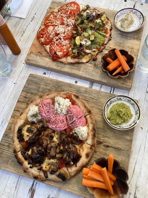Regular dough (in the front) and gluten free (in the back)  at Layla Restaurant Plants & Mushrooms in Puerto Morelos