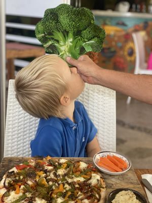 Veggie pizza was yummy!  at Layla Restaurant Plants & Mushrooms in Puerto Morelos