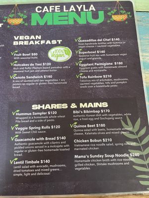 Vegan only options for breakfast and lunch  at Layla Restaurant Plants & Mushrooms in Puerto Morelos