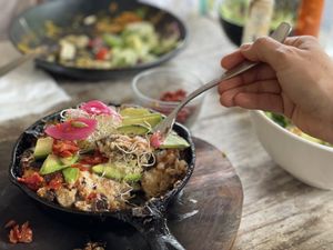 Eggplant dish  at Layla Restaurant Plants & Mushrooms in Puerto Morelos