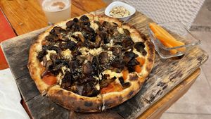 The Fungus Amongus Pizza  at Layla Restaurant Plants & Mushrooms in Puerto Morelos