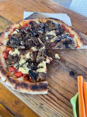 Fungus Amongus pizza-amazing! at Layla Restaurant Plants & Mushrooms in Puerto Morelos