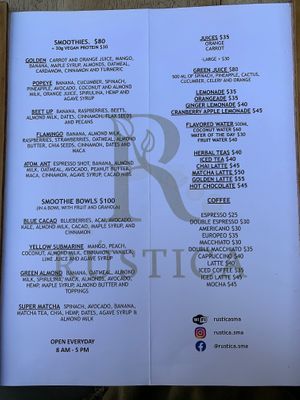 Menu at Rústica in San Miguel De Allende