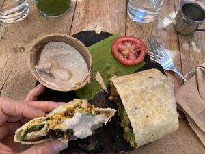 Breakfast burrito with sunflower seed cream   at Rústica in San Miguel De Allende