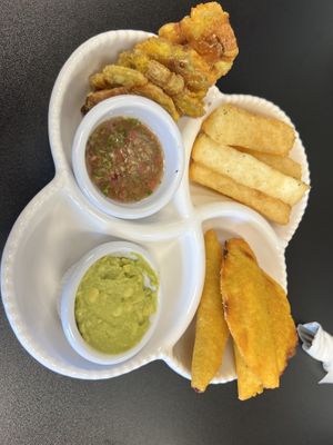 Trio Platter - tostones, yuca fries, empanadas   at Tropical Cuisine Restaurant in Collegedale