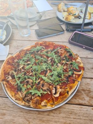 Wild mushroom duxelle pizza with peppery rocket and truffle oil, needs to be on a napoli base with no cheese to make vegan at Hotel Rottnest in Rottnest Island