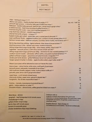 Mains food menu at Hotel Rottnest in Rottnest Island