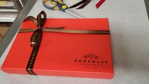 wrapped box choice of ribbons at Chocolat Moderne in New York City