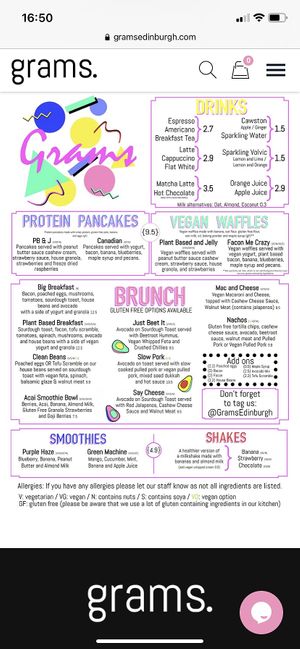 Grams menu  at Grams in Edinburgh
