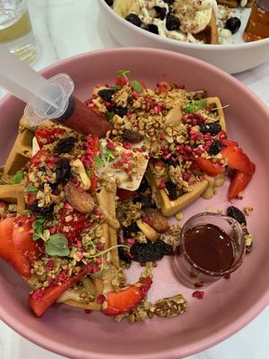 Vegan waffles- plant based and jelly  at Grams in Edinburgh