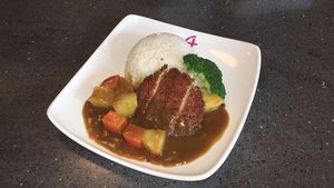 Vegetarian Baked Pork Chop Rice with Japanese Curry at Hong Kong Adventist Hospital Cafeteria in New Territories