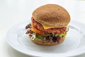 Veggie Burger at Hong Kong Adventist Hospital Cafeteria in New Territories