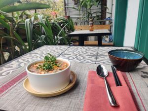Mushroom tofu in a tomato sauce at VEJO - The Vege journey in Hanoi