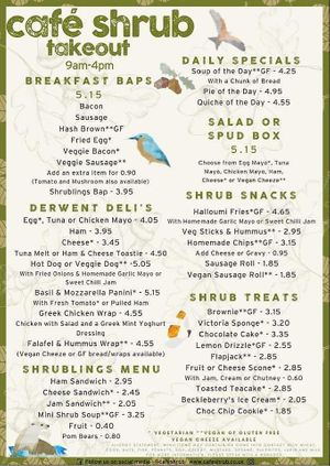 Menu at Café Shrub in Blaydon