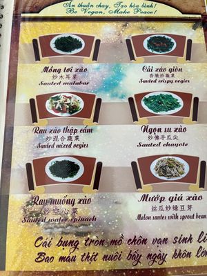 Menu  at Thien Tam in Lao Cai