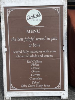 Menu  at Dalia's Falafel in Kensington