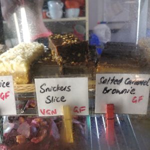 Vegan snickers slice at Ti Tree Cafe in Waihi