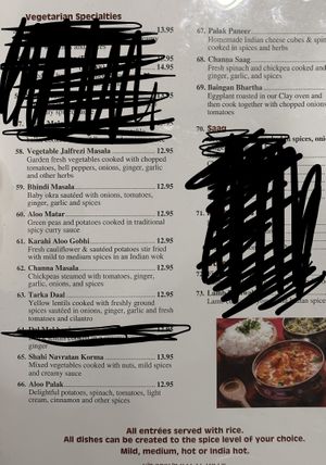 #58-#63 can be made vegan. #65-#69 can also be made vegan, but sounds like to the detriment of the dish  at Kabab & Curry in Canton