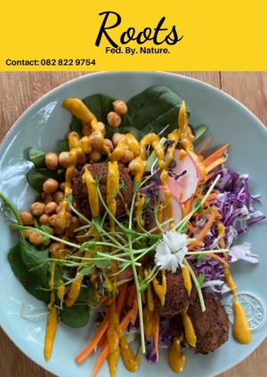 Crunchy fresh salad, falafel & Curry mayo at Roots Cafe & Deli in Dolphin Coast