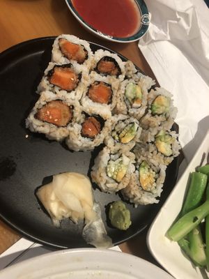 Sweet potato roll & 
California roll 


  at Veggie Heaven in Teaneck