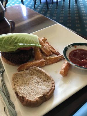 Burger and Yam fries  at Veggie Heaven in Teaneck