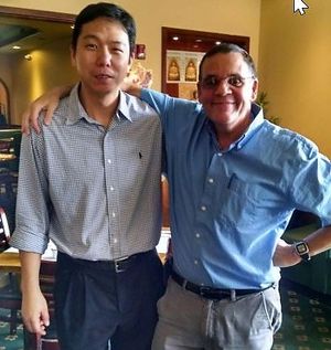 Nadav with friend and owner of Veggie Heaven, Gary Wu at Veggie Heaven in Teaneck