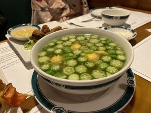 Simple ”seafood” soup at Veggie Heaven in Teaneck