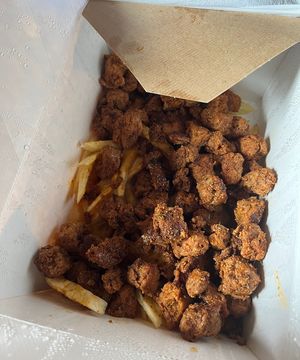 Zorza and patatas - really big portions   at Melandrainas in Arteixo