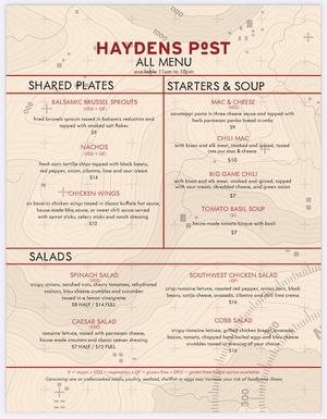 Bar menu at Haydens Post in Jackson