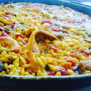 Paella vegana. Vegetales y hongos pleurotus (hongos ostra) cultivados en aguas dulces at Con Sentido in Barra De Valizas