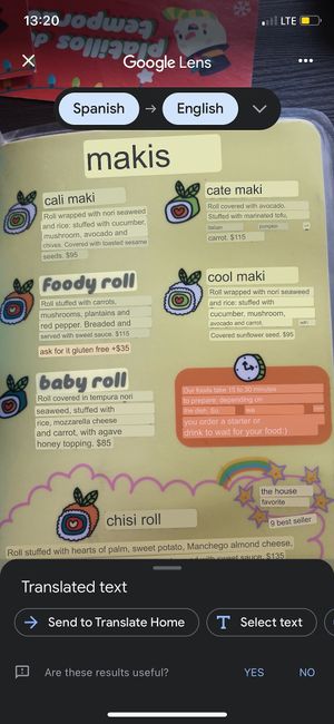 google translated menu at Veggie Koi Sushi in Mexico City