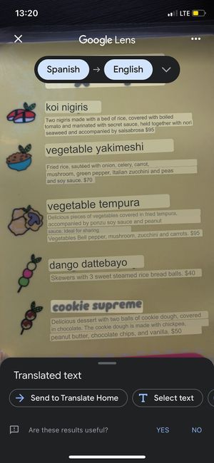 google translated menu at Veggie Koi Sushi in Mexico City