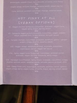 Vegan menu (main part) at The Black Box Provisions & Restaurant Naga in Kuta