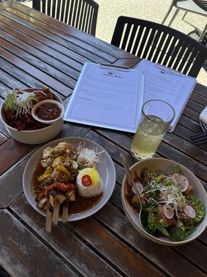 Kumara chips, vegetable yakitori (yassaiyaki), and tofu dish.  at Piku Izakaya Japanese in Havelock North