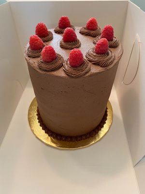 100% vegan chocolate raspberry cake at Hollycake House in East Rochester
