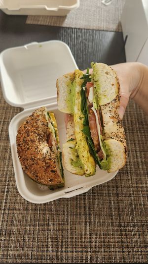 Yet another takeout Venetian Breakfast Sandwich with avocado spread instead of pesto. Consistency 👌🏼✨️ at Hollycake House in East Rochester