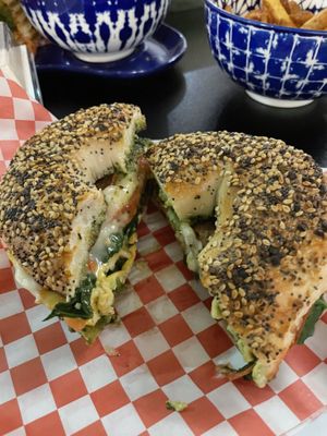 The Venetian- favorite pesto, tomato, fake bacon, fake egg, fake cheese  at Hollycake House in East Rochester