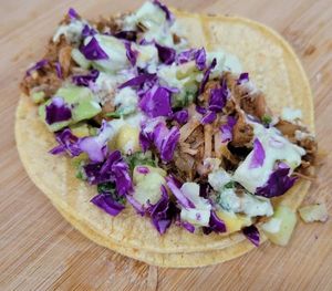 Jackfruit Jerk Tacos with cilantro sour cream  at Green Leaf Vegan Kitchen in Roanoke