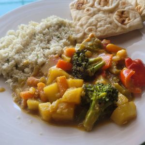 curry fusion with cauliflower rice  at Green Leaf Vegan Kitchen in Roanoke
