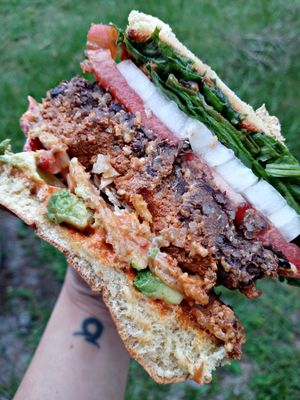 Blk bean burger at Green Leaf Vegan Kitchen in Roanoke