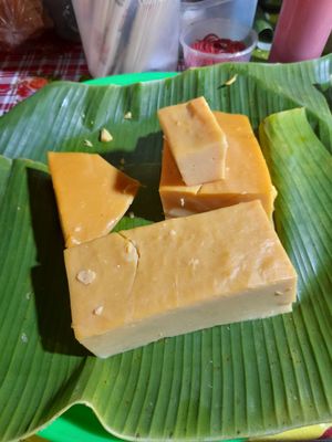 This is bean curd, not cheese at Shan Vegan Food Stall in Mae Hong Son