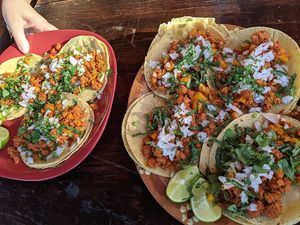 Al Pastor Tacos at Veggie Veggie in Puerto Morelos