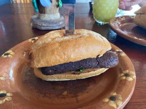 Chorizo sandwich at Veggie Veggie in Puerto Morelos