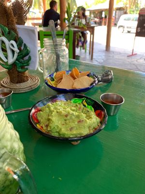 Totopos, guacamole, tamarind and chipotle. Very good at Veggie Veggie in Puerto Morelos