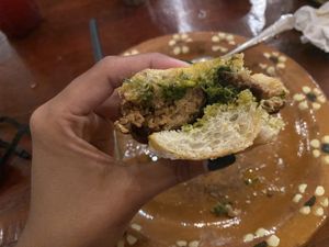 A better look at choripán, which has chimichurri  at Veggie Veggie in Puerto Morelos
