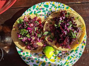 Jamaica Tacos at Veggie Veggie in Puerto Morelos