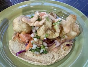 Baja (cauliflower tempura) taco  at Veggie Veggie in Puerto Morelos